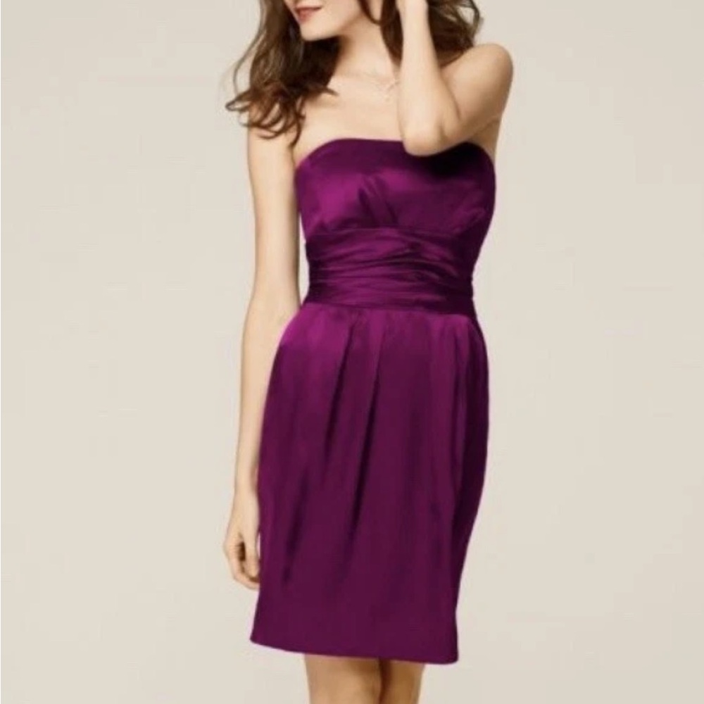 David’s Bridal NWT Sangria Satin Strapless Pleated Dress‎ With Pockets Size 8